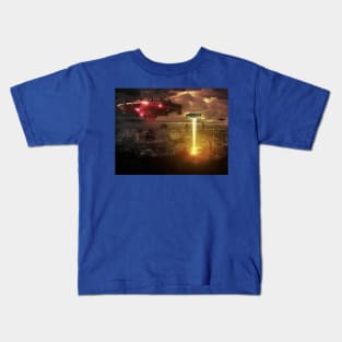 Stunning Alien Spaceships over City - Colorful Kids T-Shirt